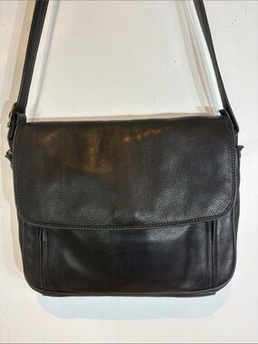 Vintage Derek Alexander Black Leather Crossbody Bag Flap Plaid Lined